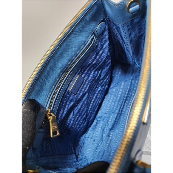 PRADA Saffiano Lux Small Double Zip Tote Blue - Picture 15 of 15